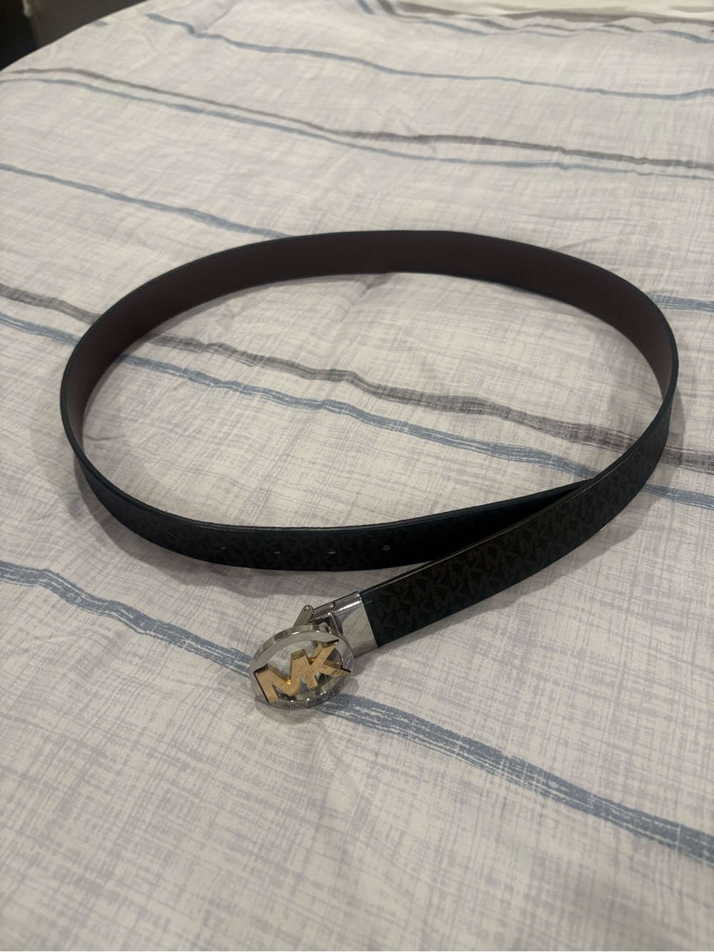 Michael Kors Black Belt with Gold MK Logo Buckle
